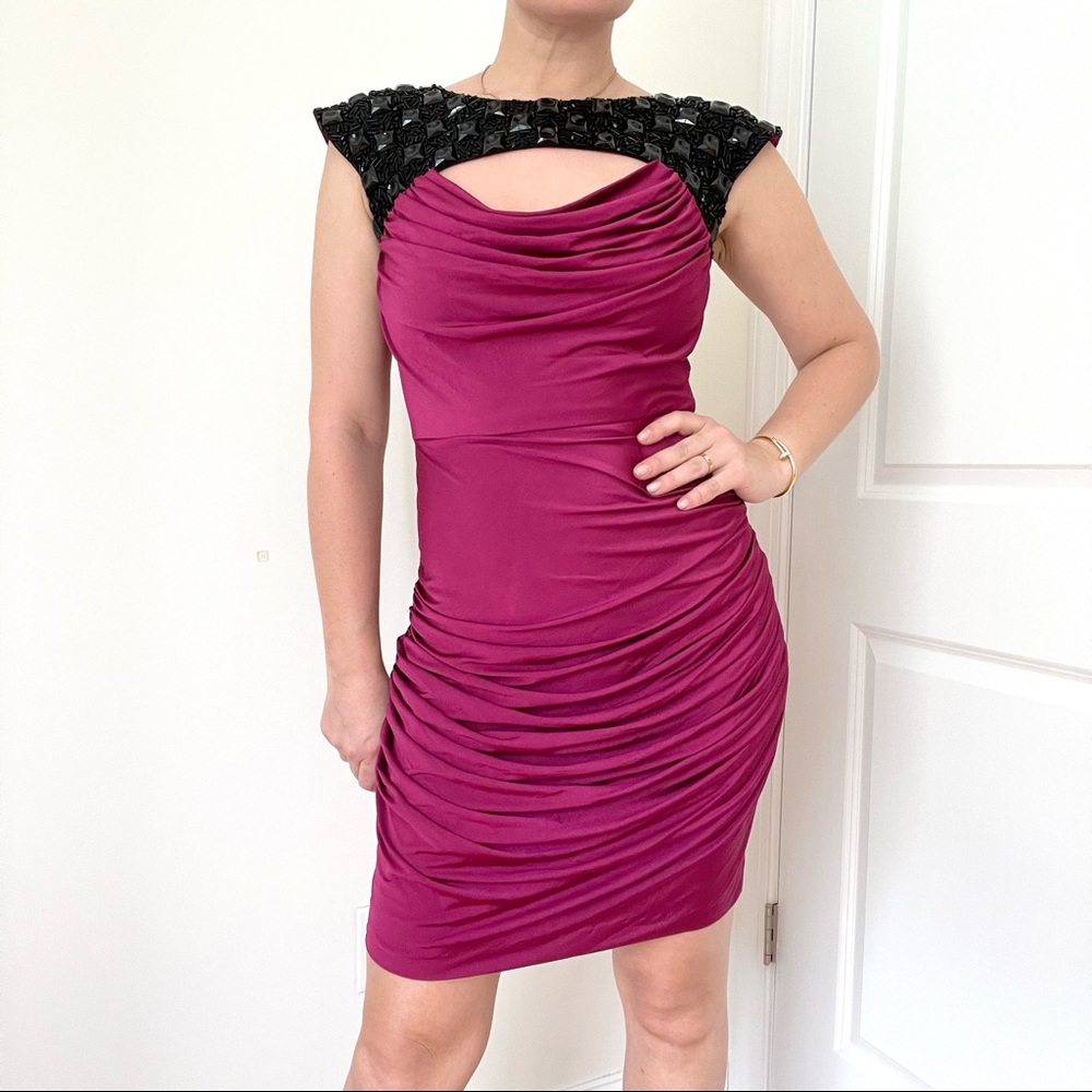 Designer Showroom Embellished Silk Jersey Draped Mini Dress - Picture 2 of 13